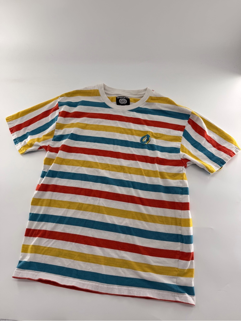 Odd Future Striped T Shirt Men’s Short Sleeve White Yellow Blue Red Donut Large